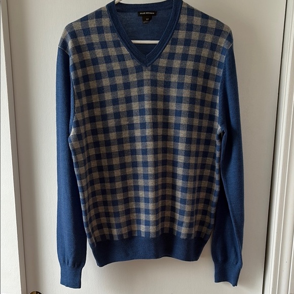 Club Monaco Checkered V Neck Merino Wool Sweater S - Picture 1 of 6